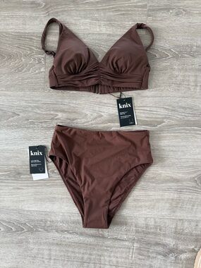 knix Espresso Sculpt High-Rise Bikini Set in Deep Brown